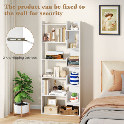11-Shelf Wooden Bookshelf with 2 Anti-Tipping Kits-White