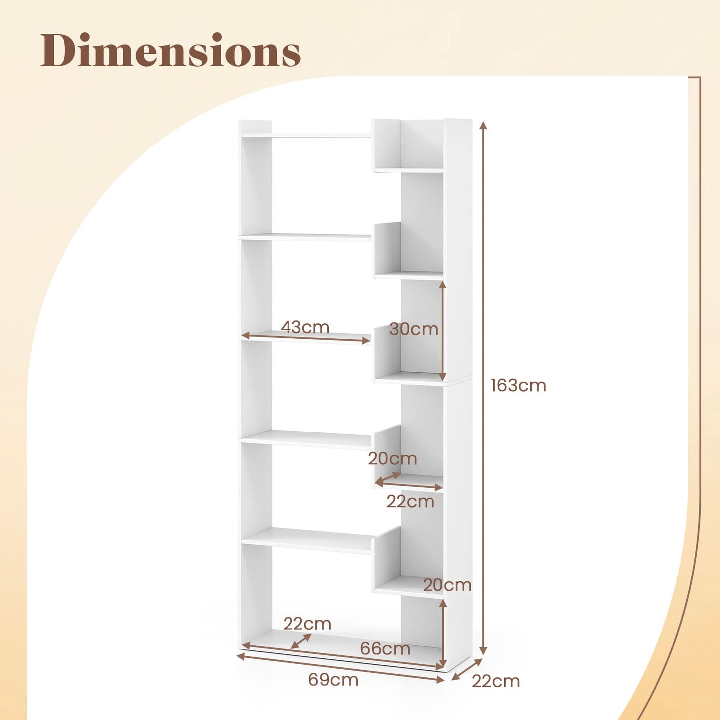 11-Shelf Wooden Bookshelf with 2 Anti-Tipping Kits-White
