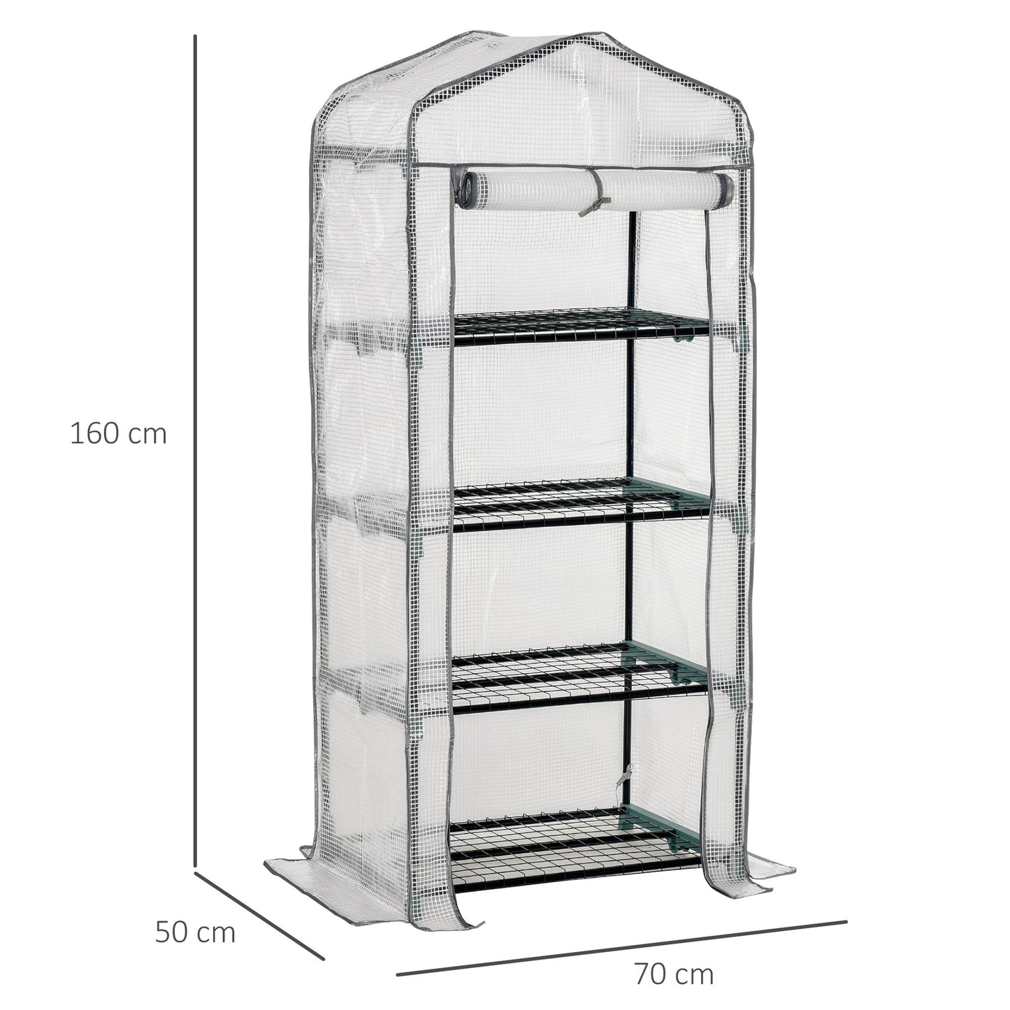 4 Tiers Mini Portable Greenhouse Plant Grow Shed Metal Frame PE Cover 160H x 70L x 50Wcm, White