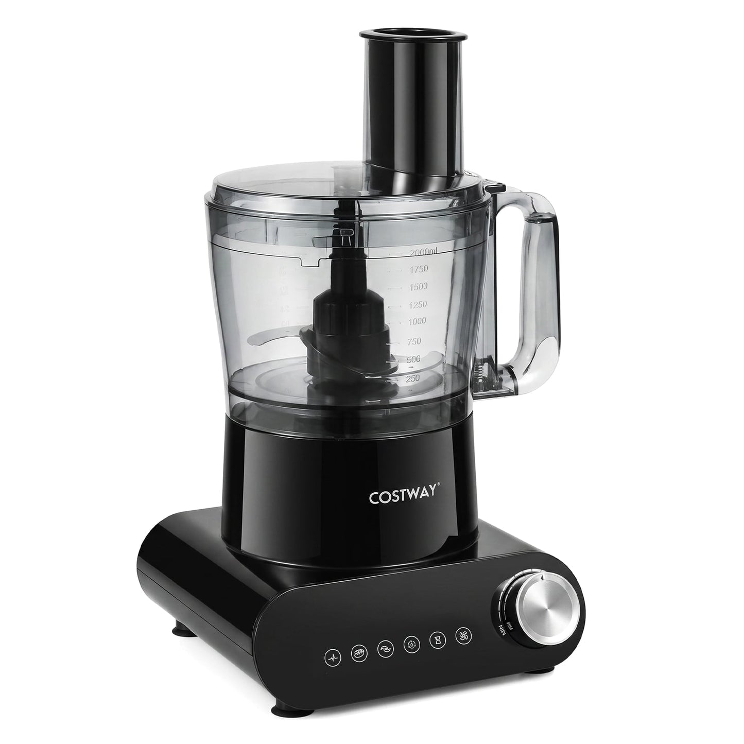 12 Cup Food Processor 600W with 3 Discs & 2 Blades for Slicing Shredding Dough-Black