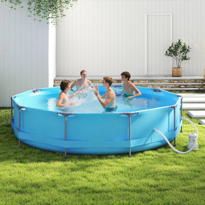 12 Feet Round Outdoor Framed Pool Set with Filter Pump