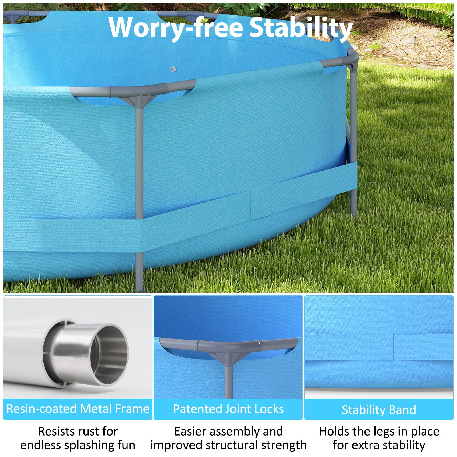 12 Feet Round Outdoor Framed Pool Set with Filter Pump