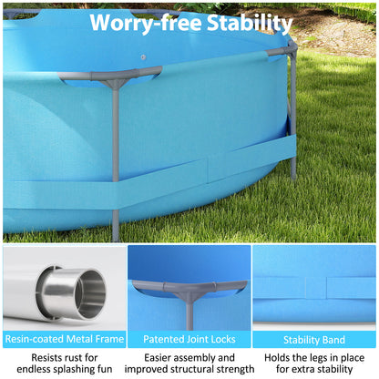12 Feet Round Outdoor Framed Pool Set with Filter Pump