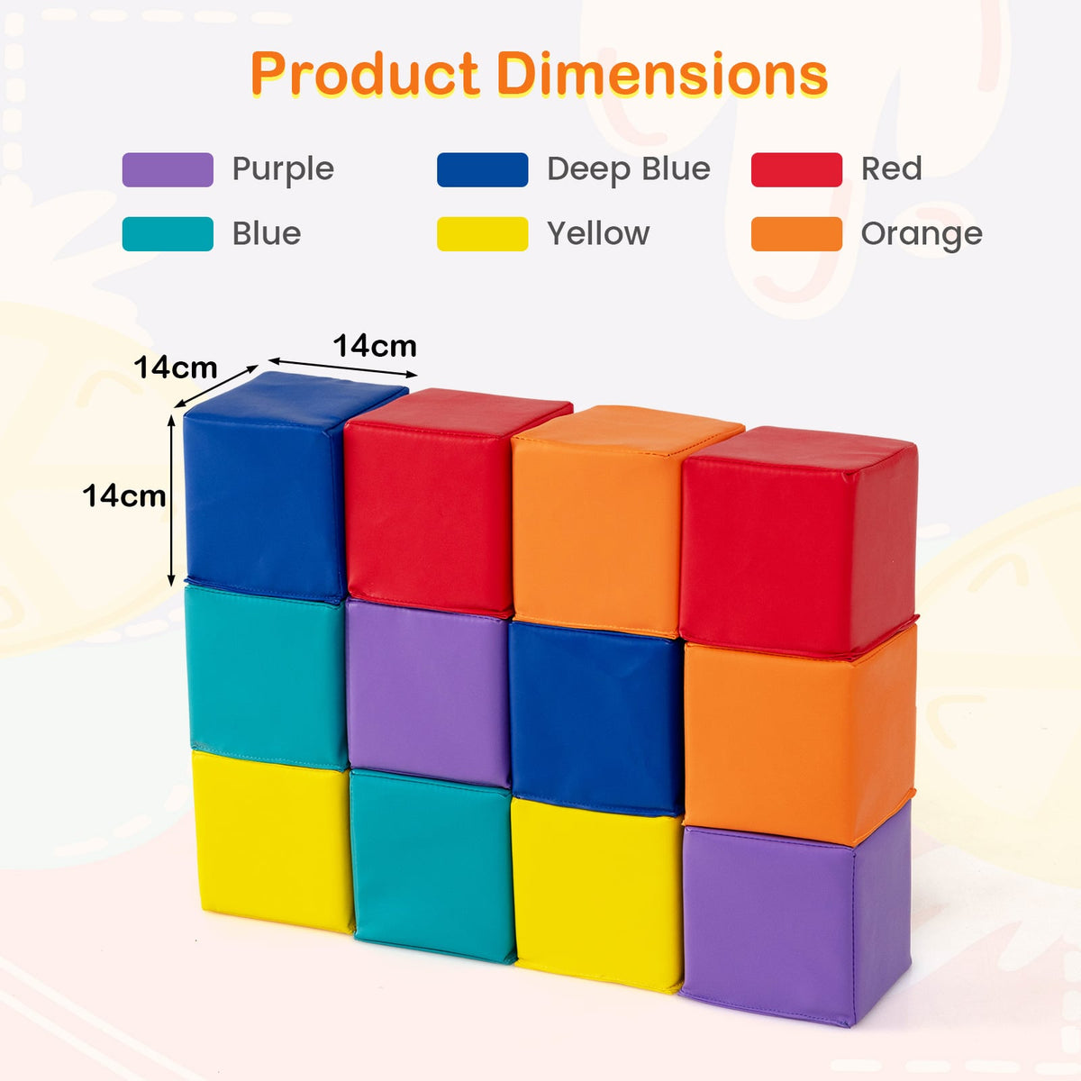 12 PCS Foam Building Blocks 5.5" x 5.5" Colorful Climbing Foam Soft Cubes for Kids-Colorful