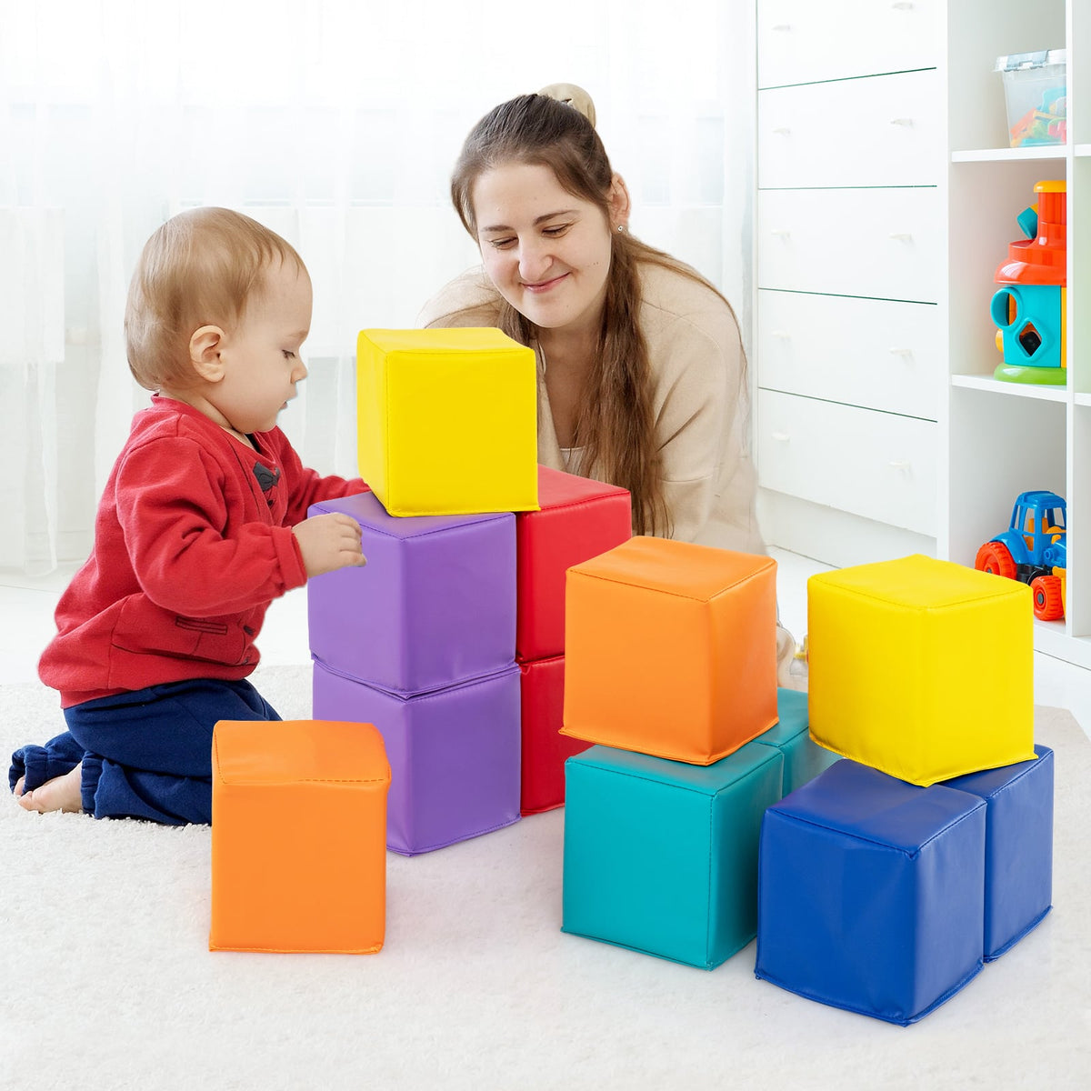 12 PCS Foam Building Blocks 5.5" x 5.5" Colorful Climbing Foam Soft Cubes for Kids-Colorful