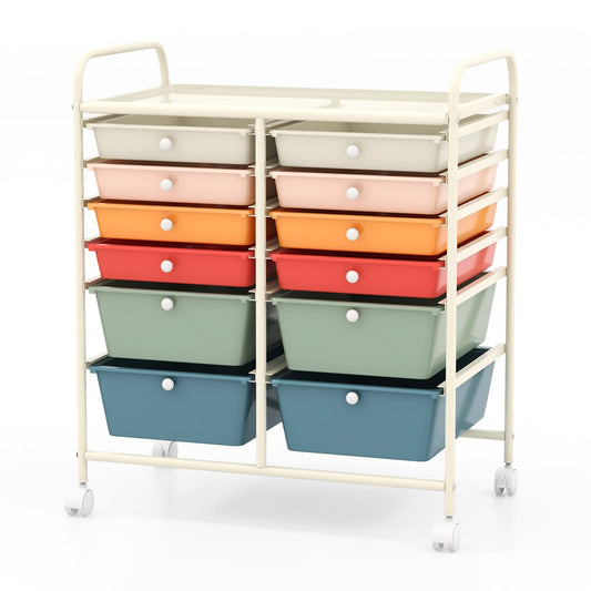 12 Drawers Rolling Storage Cart with 4 Wheels and Brakes-Colourful
