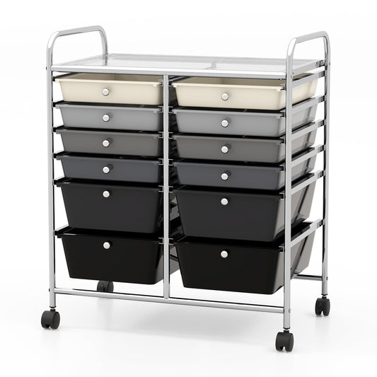 12 Drawers Rolling Storage Cart in Black
