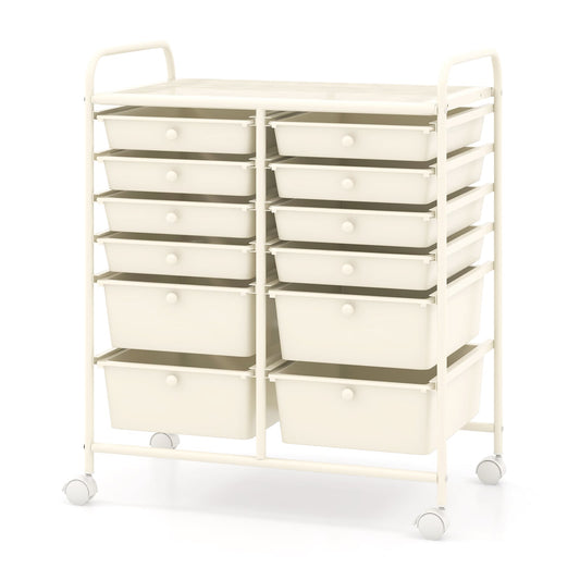 12 Drawers Rolling Storage Cart in White