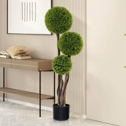 120 CM Artificial Boxwood Topiary Ball Tree with Triple Ball for Home Office