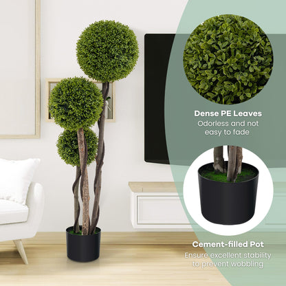 120 CM Artificial Boxwood Topiary Ball Tree with Triple Ball for Home Office