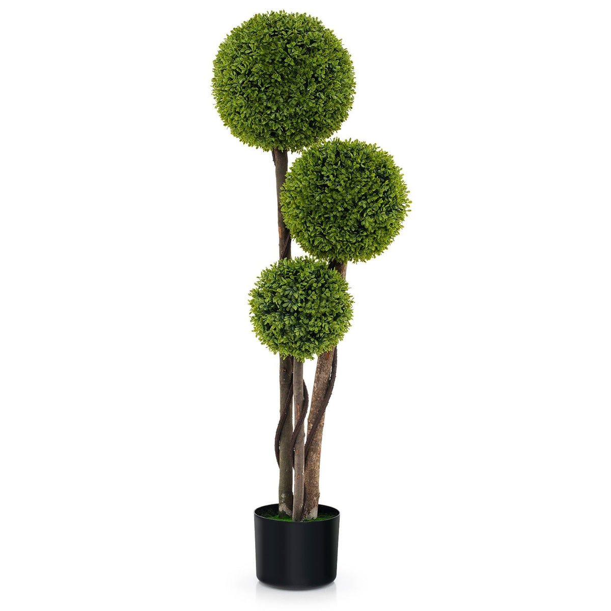 120 CM Artificial Boxwood Topiary Ball Tree with Triple Ball for Home Office