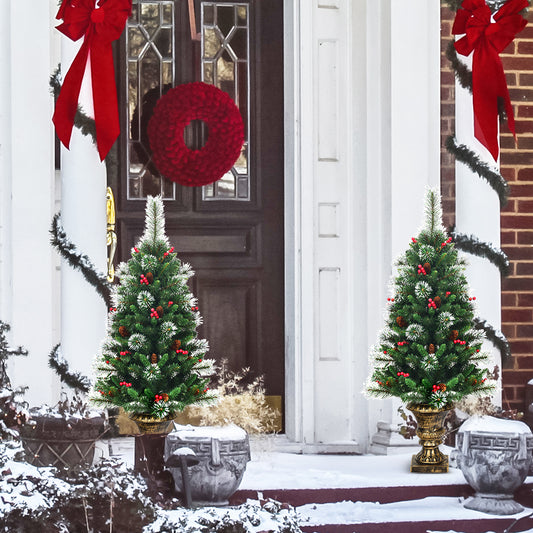 120 CM Artificial Christmas Tree Set of 2 with Decorative Pot