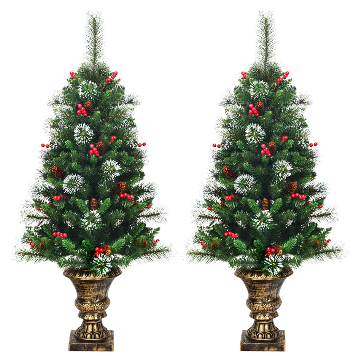 120 CM Artificial Christmas Tree Set of 2 with Decorative Pot