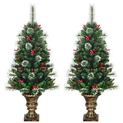 120 CM Artificial Christmas Tree Set of 2 with Decorative Pot