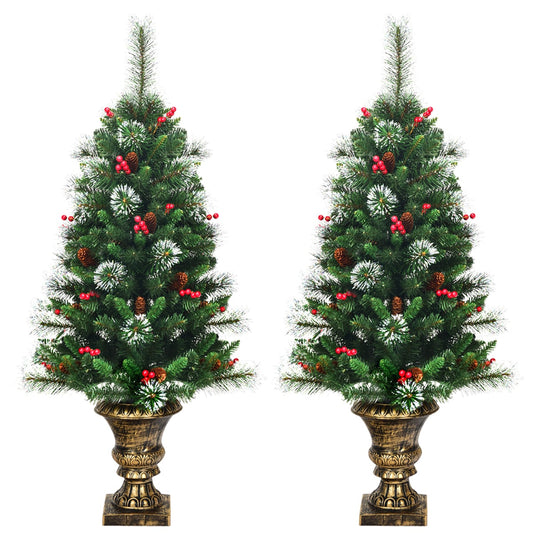 120 CM Artificial Christmas Tree Set of 2 with Decorative Pot