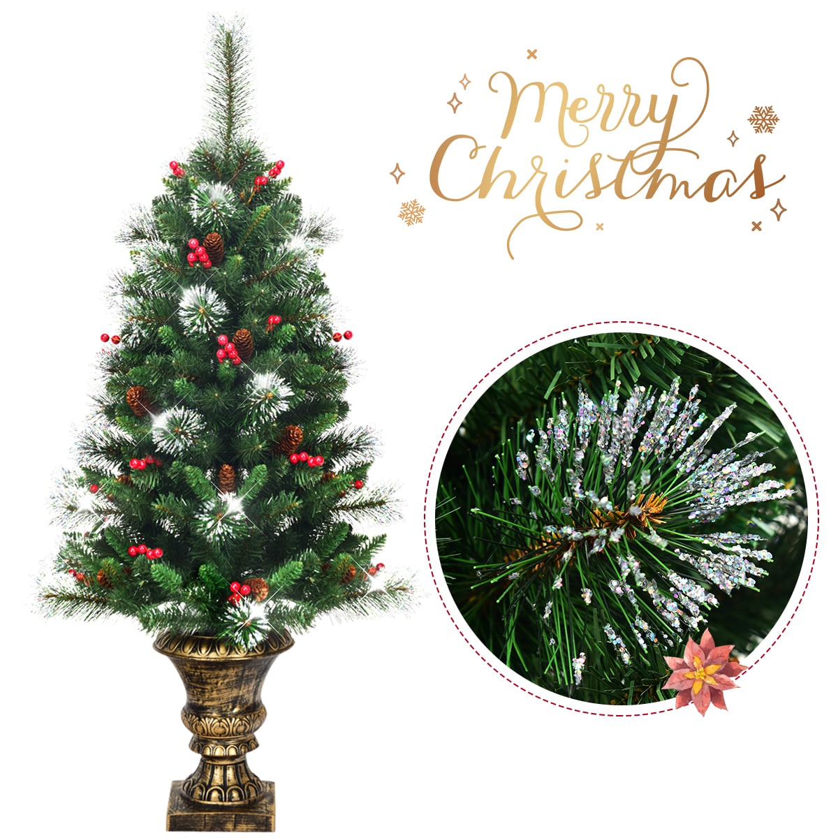 120 CM Artificial Christmas Tree Set of 2 with Decorative Pot