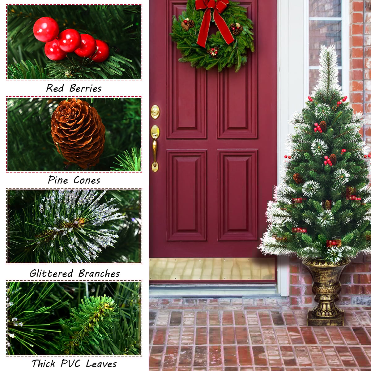 120 CM Artificial Christmas Tree Set of 2 with Decorative Pot