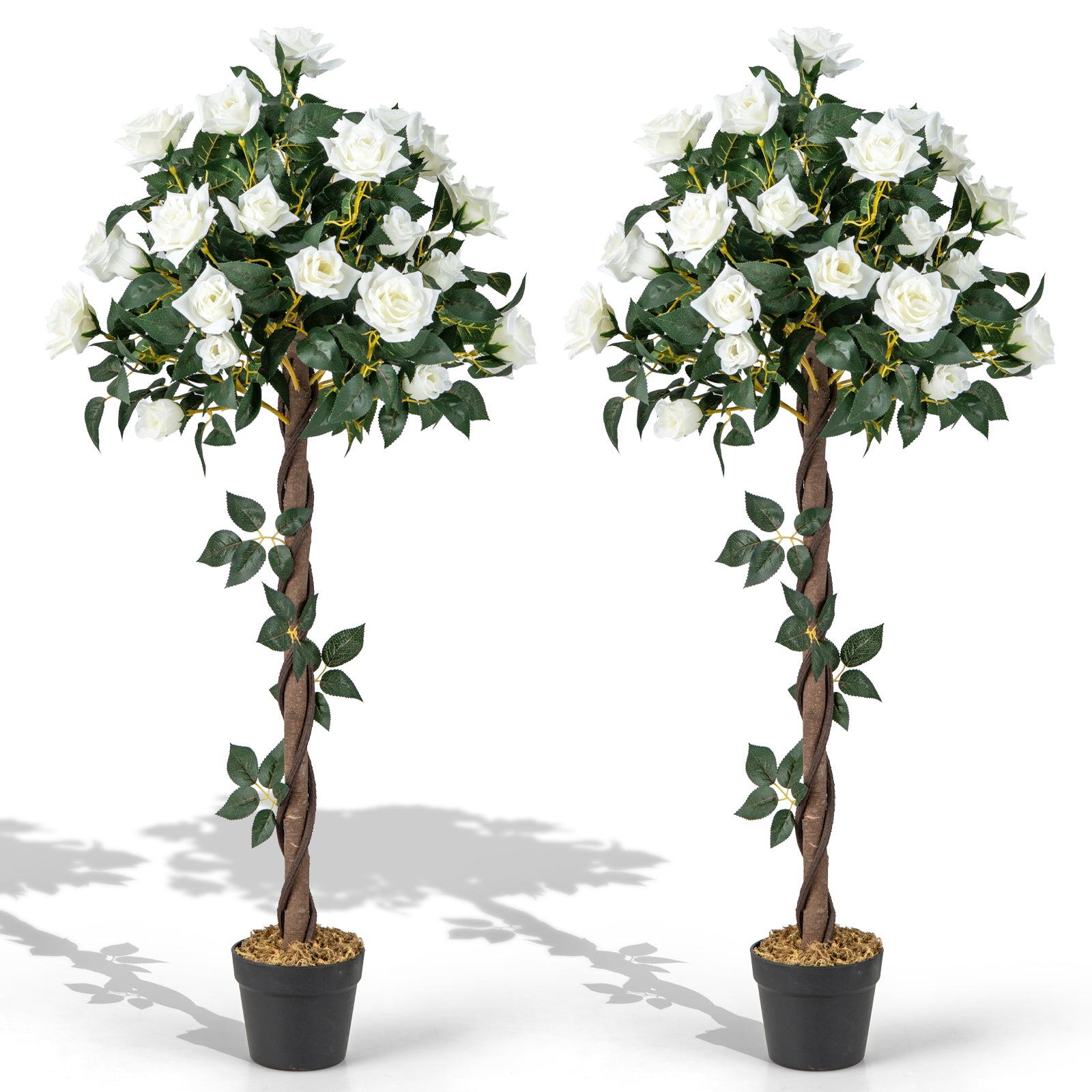 120 CM Artificial Flower Tree Faux Floral Plant Set of 2 with White Roses