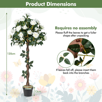 120 CM Artificial Flower Tree Faux Floral Plant Set of 2 with White Roses