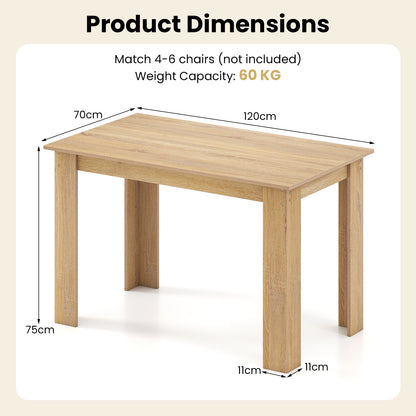 120 CM Dining Table for 4-6 People Wooden Rectangular Table Long Dinner Table-Natural