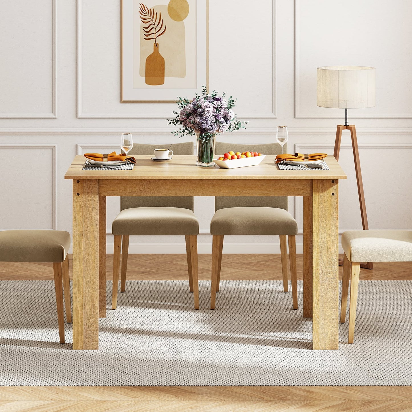 120 CM Dining Table for 4-6 People Wooden Rectangular Table Long Dinner Table-Natural