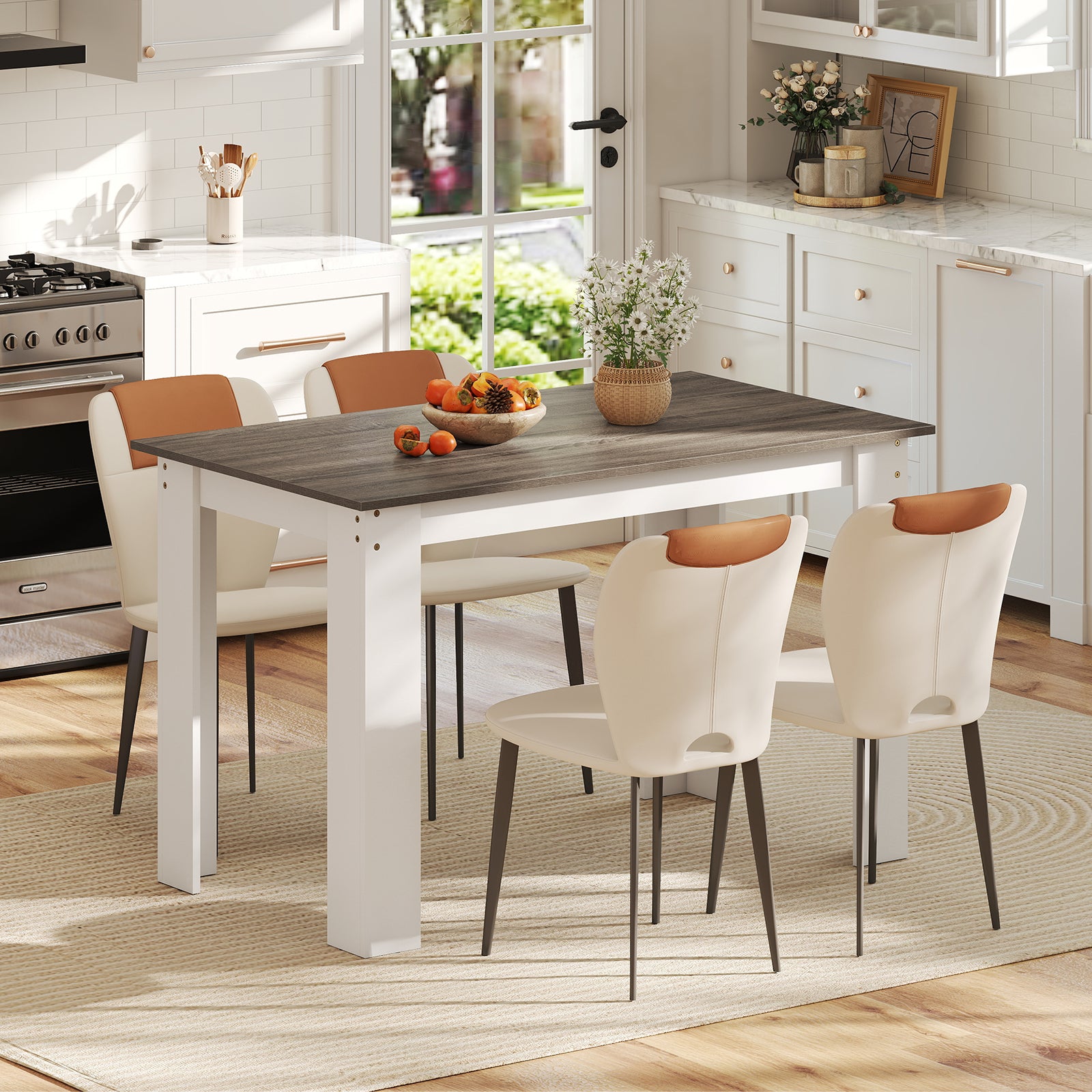 120 CM Dining Table for 4-6 People Wooden Rectangular Table Long Dinner Table-White