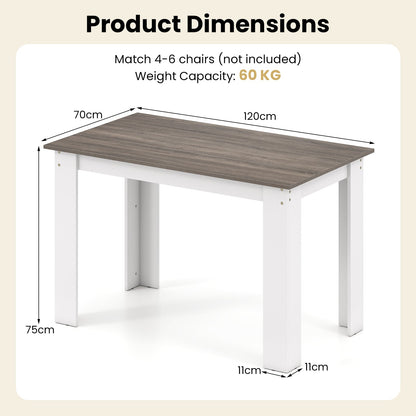 120 CM Dining Table for 4-6 People Wooden Rectangular Table Long Dinner Table-White