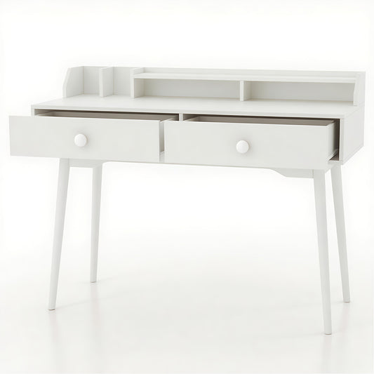 120 CM Writing Desk with Hutch and Drawers for Bedroom-White