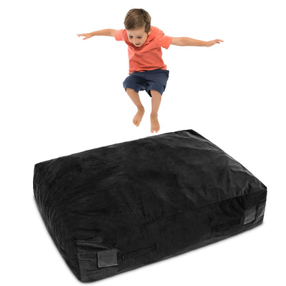 120 x 90 cm Crash Pad with Foam Blocks and Washable Velvet Cover for Play-Black