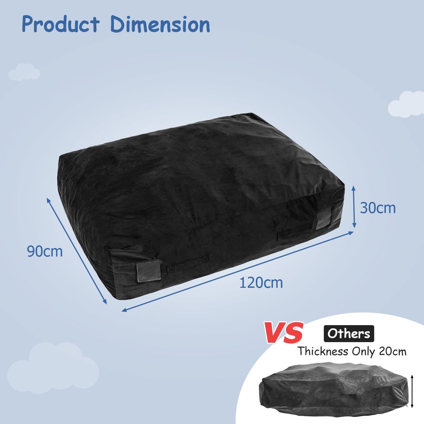 120 x 90 cm Crash Pad with Foam Blocks and Washable Velvet Cover for Play-Black