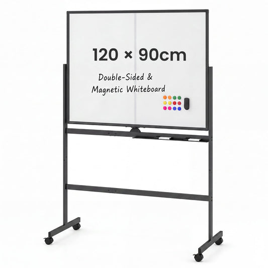 120 x 90 cm Mobile White Board with Lockable Universal Wheels and Double-Sided Magnetic Surface-Black