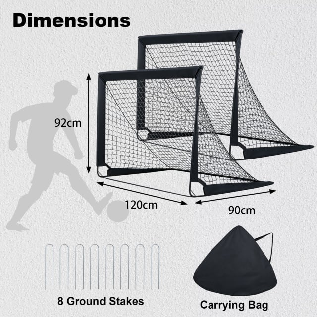 120 x 92 cm Set of 2 Pop Up Football Nets with Carry Bag and 8 Ground Stakes