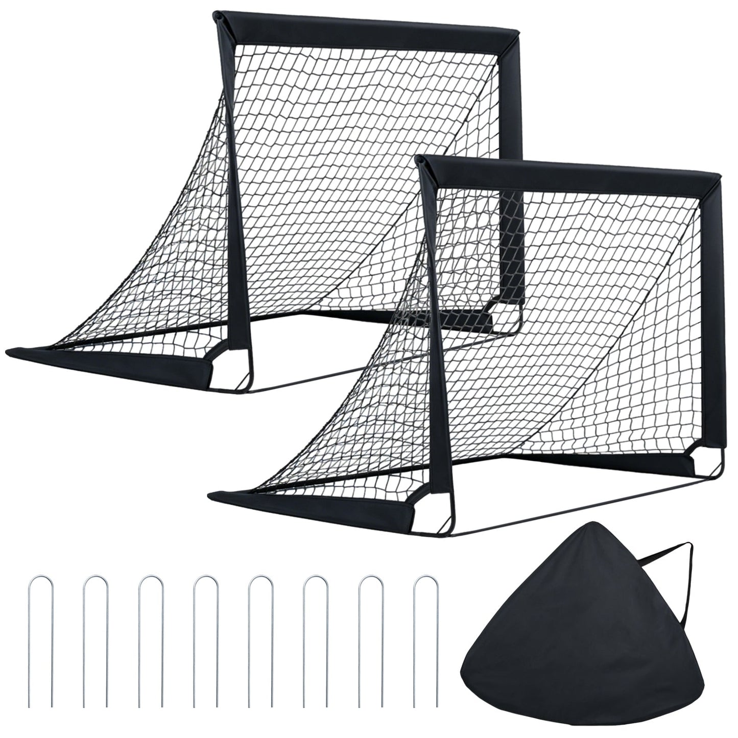 120 x 92 cm Set of 2 Pop Up Football Nets with Carry Bag and 8 Ground Stakes