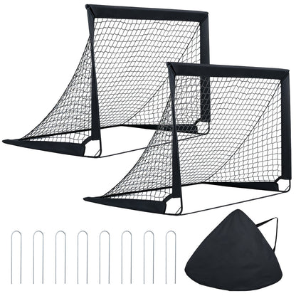 120 x 92 cm Set of 2 Pop Up Football Nets with Carry Bag and 8 Ground Stakes