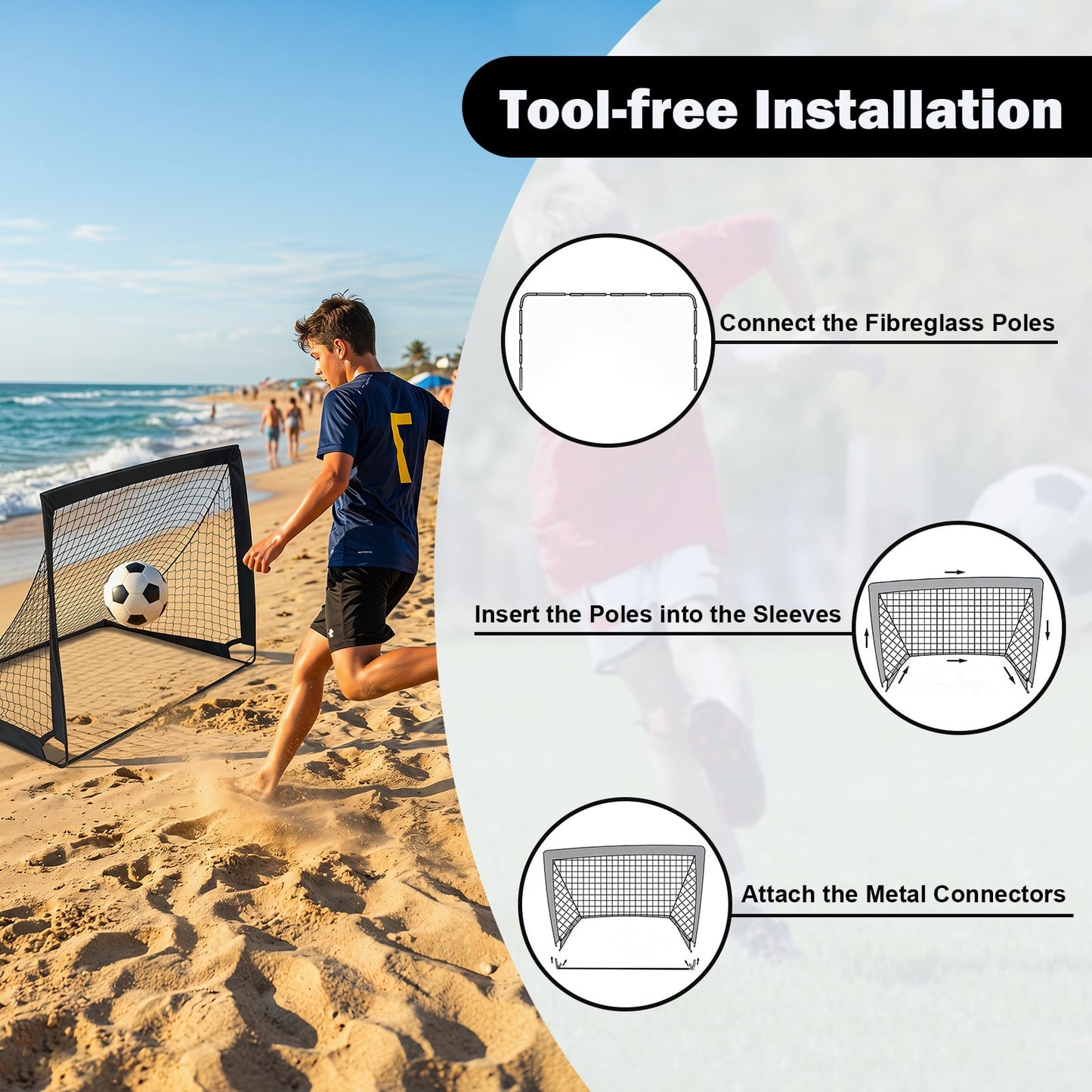 120 x 92 cm Set of 2 Pop Up Football Nets with Carry Bag and 8 Ground Stakes