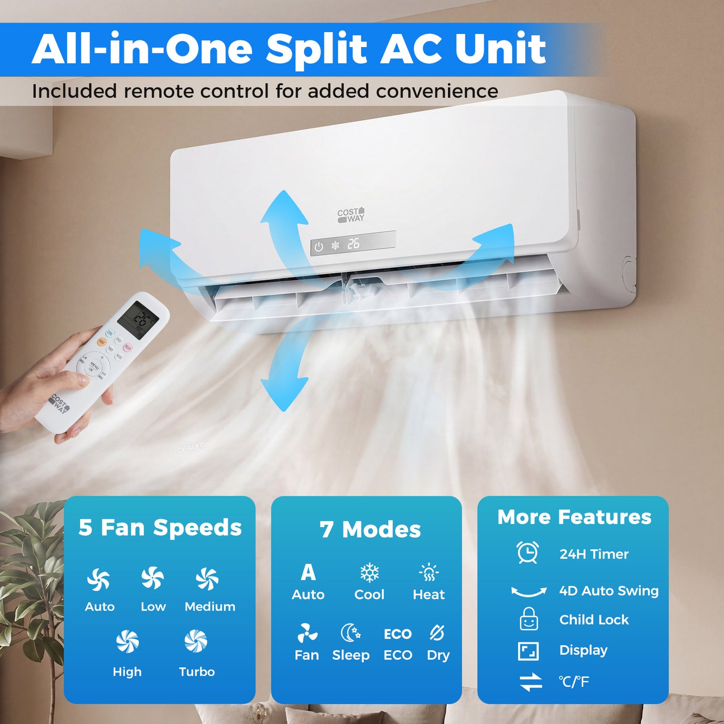 12000 BTU Mini Split Air Conditioner & Heater A++ Energy Efficient Inverter Split AC
