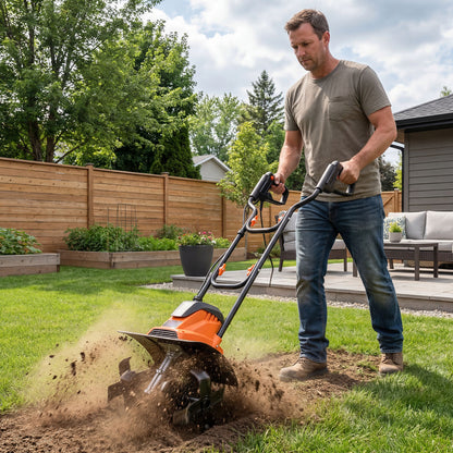 1200W Powerful Foldable Garden Rototiller for Lawn Soil Digging-Orange