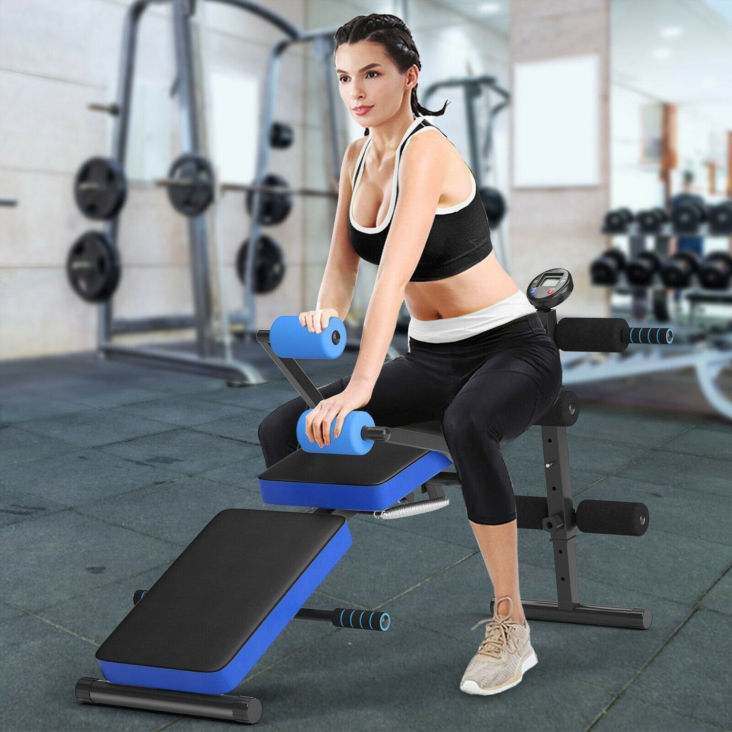 Multi Workout Weight Bench, Foldable, Adjustable with LCD-Blue