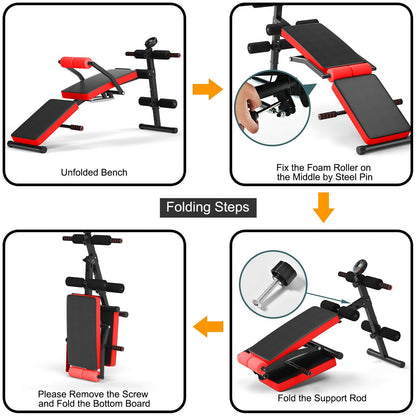 Multi Workout Weight Bench, Foldable, Adjustable with LCD-Red