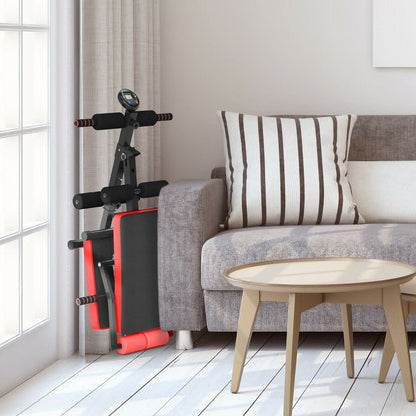 Multi Workout Weight Bench, Foldable, Adjustable with LCD-Red