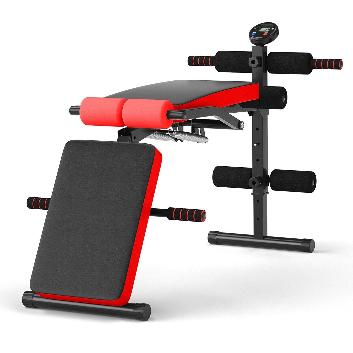 Multi Workout Weight Bench, Foldable, Adjustable with LCD-Red