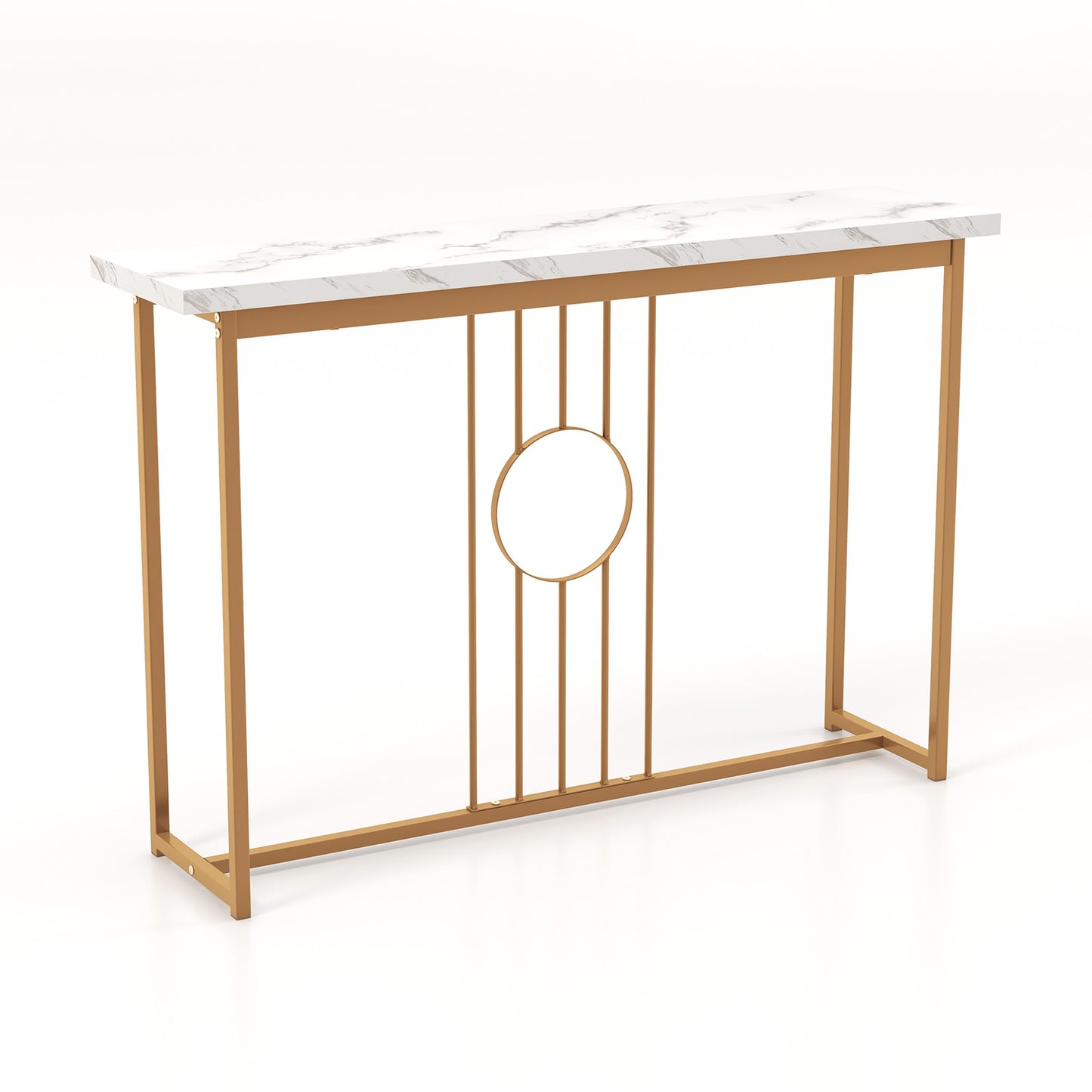 120cm Modern Faux Marble Top Console Table with Heavy-duty Metal Frame-White