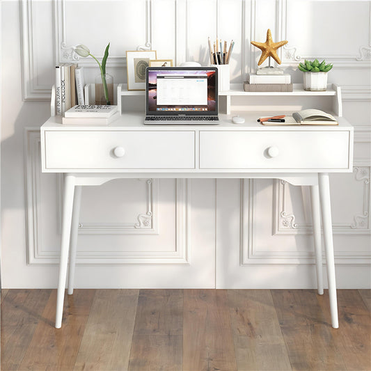 120 CM Writing Desk with Hutch and Drawers for Bedroom-White