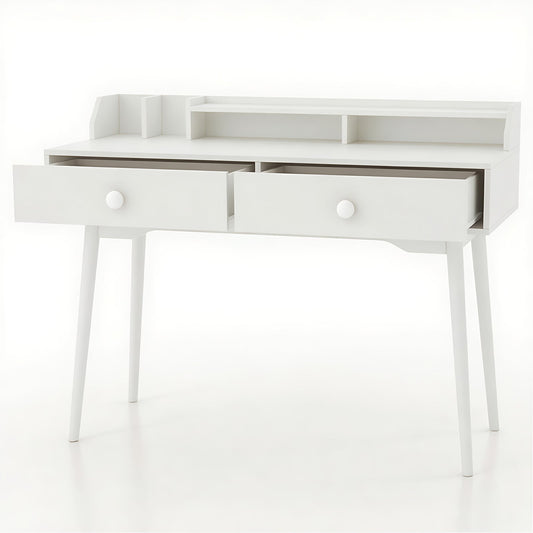 120 CM Writing Desk with Hutch and Drawers for Bedroom-White