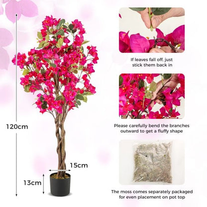 120 CM Tall Artificial Bougainvillea Tree with Blooming Flowers- Rose