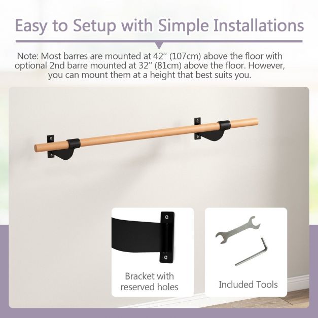 4 Feet Wall-Mounted Ballet Barre for Yoga-Black