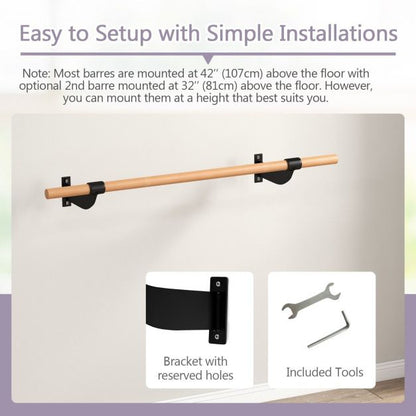 4 Feet Wall-Mounted Ballet Barre for Yoga-Black