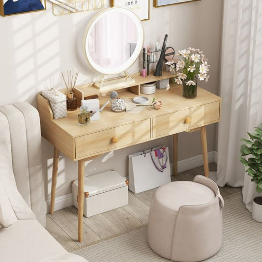 Biurko 120 CM z nadstawką i szufladami do sypialni - naturalne