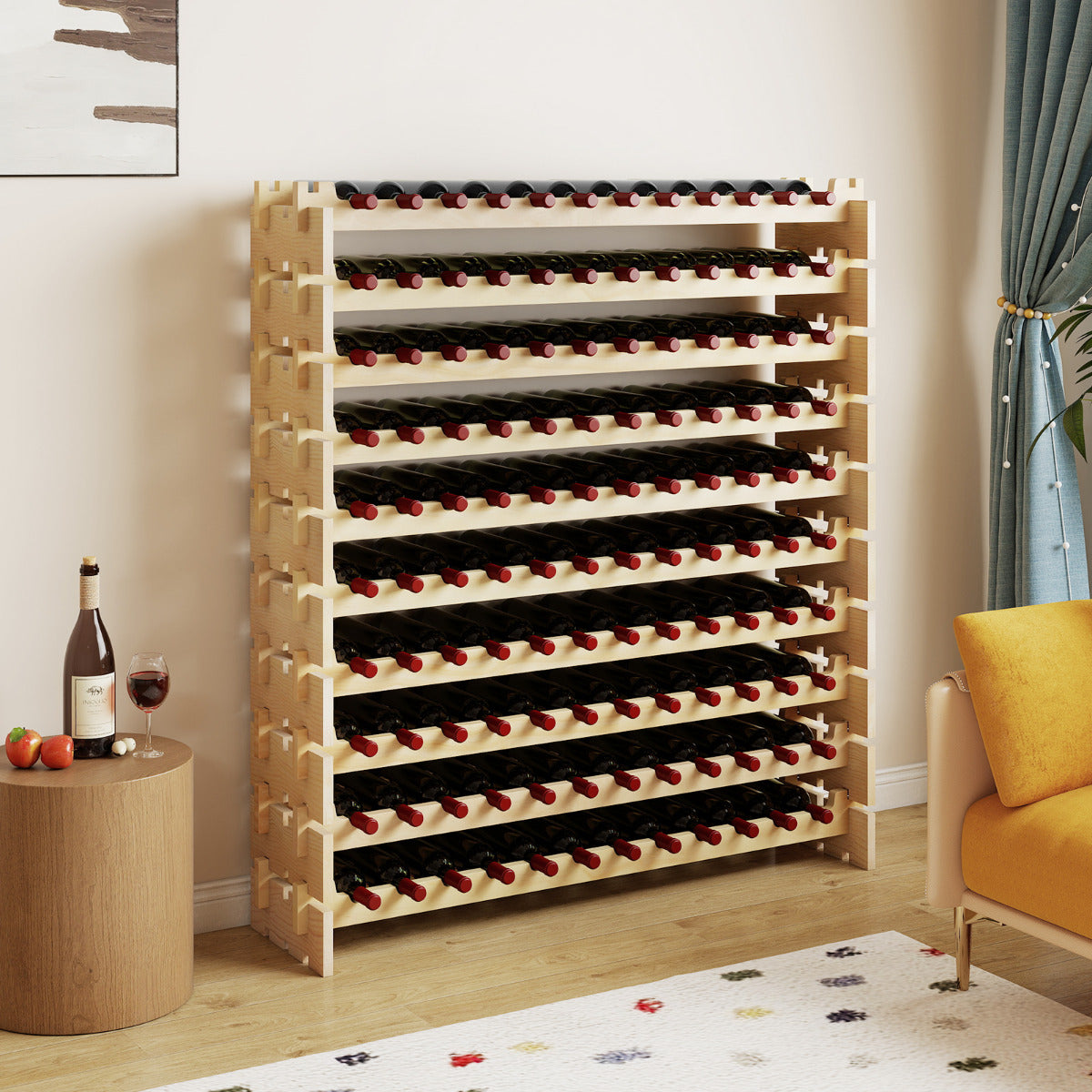 120 Bottles Wine Rack 10-Tier Stackable Wine Storage Stand-Natural