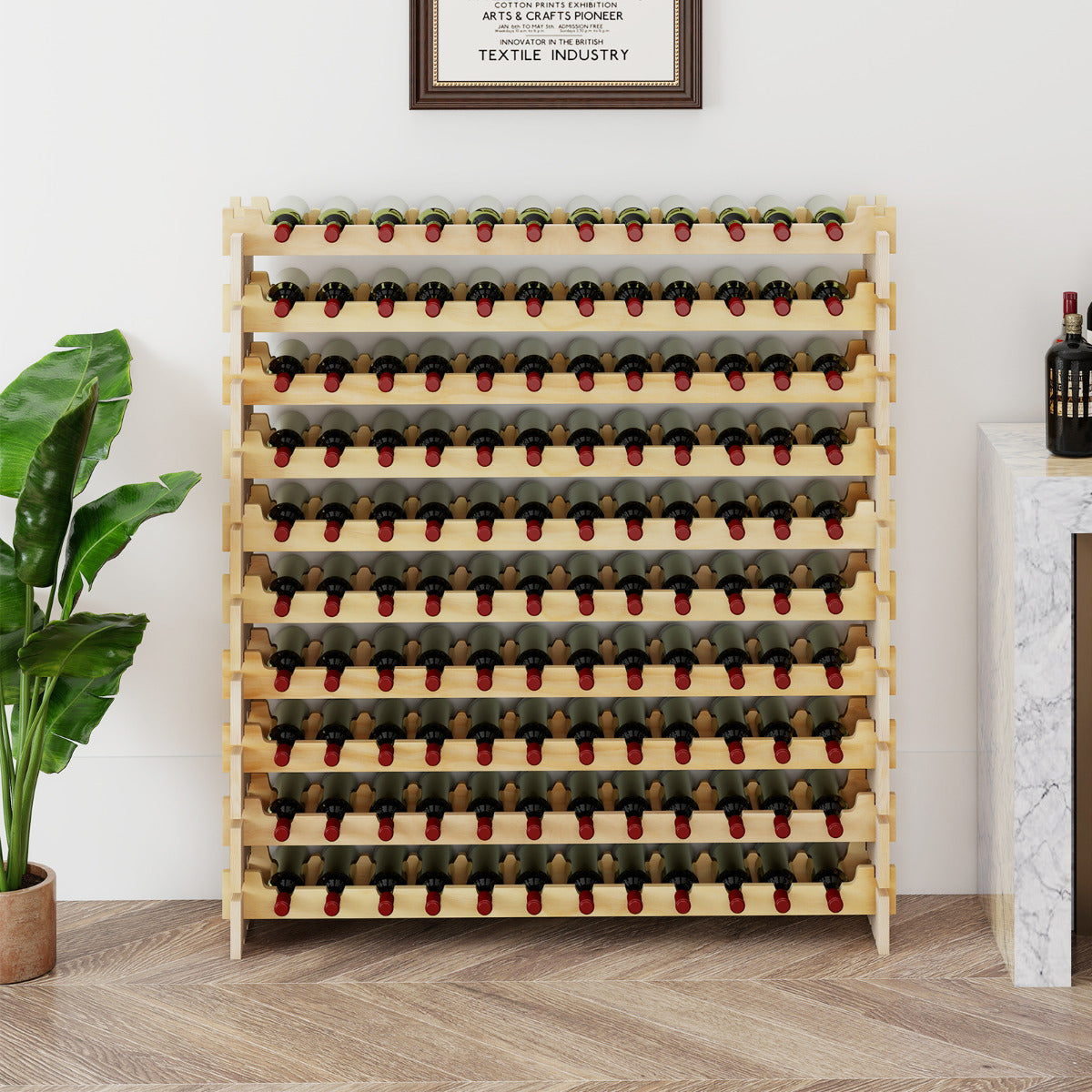 120 Bottles Wine Rack 10-Tier Stackable Wine Storage Stand-Natural